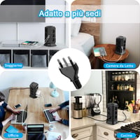 Multipriză Verticală TOPREK cu 12 Prize Universale și 2 Întrerupătoare, Cablu 2 m, Ștecher Schuko 7