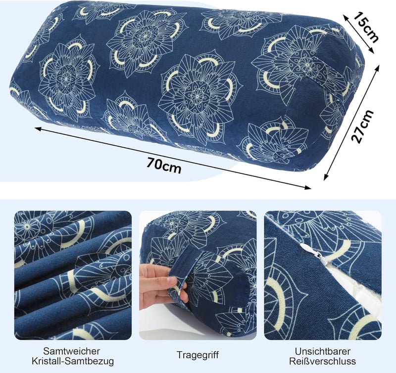 TOPROUD Yoga Bolster Meditációs Párna Regeneratív Jógához 70x27x15cm