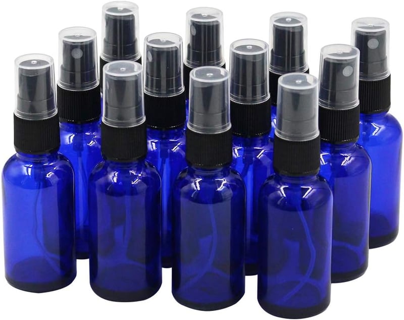 Topsky 12x30ml UV-védett üveg spray palack finom porlasztóval, illóolaj és parfüm tároláshoz kék