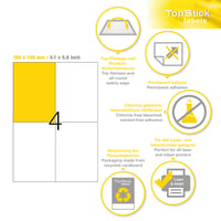 TopStick 8717 Univerzálne samolepiace etikety 105x148 mm, 4 ks/hárok, 100 hárkov, 400 ks, A4, biele, matné, pre laserové a atramentové tlačiarne 6