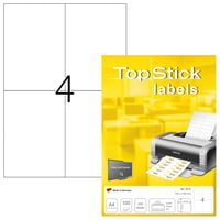 TopStick 8717 Univerzálne samolepiace etikety 105x148 mm, 4 ks/hárok, 100 hárkov, 400 ks, A4, biele, matné, pre laserové a atramentové tlačiarne 1