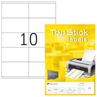 TopStick 8734 Univerzálne samolepiace etikety, 105x57 mm, 10 ks/hárok, 1000 ks, A4, biele, matné, potlačiteľné 1