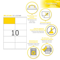 TopStick 8734 Univerzálne samolepiace etikety, 105x57 mm, 10 ks/hárok, 1000 ks, A4, biele, matné, potlačiteľné 8