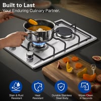 TopStrong 2 égős beépíthető gázfőzőlap 30 cm rozsdamentes 4200 W automata lángvédelemmel földgáz és PB gáz 2