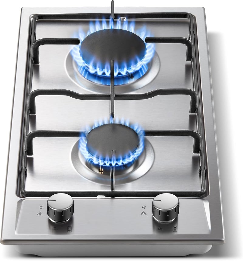TopStrong 2 égős beépíthető gázfőzőlap 30 cm rozsdamentes 4200 W automata lángvédelemmel földgáz és PB gáz