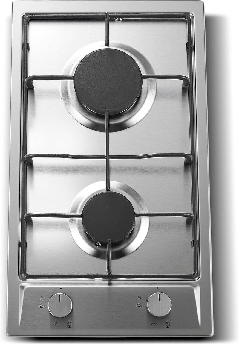 TopStrong 2 égős beépíthető gázfőzőlap 30 cm rozsdamentes 4200 W automata lángvédelemmel földgáz és PB gáz