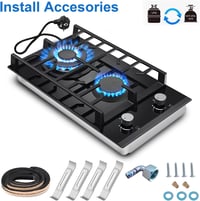 TopStrong 2 Égős Gázfőzőlap, 30 cm Edzett Üveg, Beépíthető, Öntöttvas Tartóval, Kettős Üzemmód, Gyermekzárral, 5200W, Fekete 7