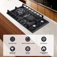 TopStrong 2 Égős Gázfőzőlap, 30 cm Edzett Üveg, Beépíthető, Öntöttvas Tartóval, Kettős Üzemmód, Gyermekzárral, 5200W, Fekete 5