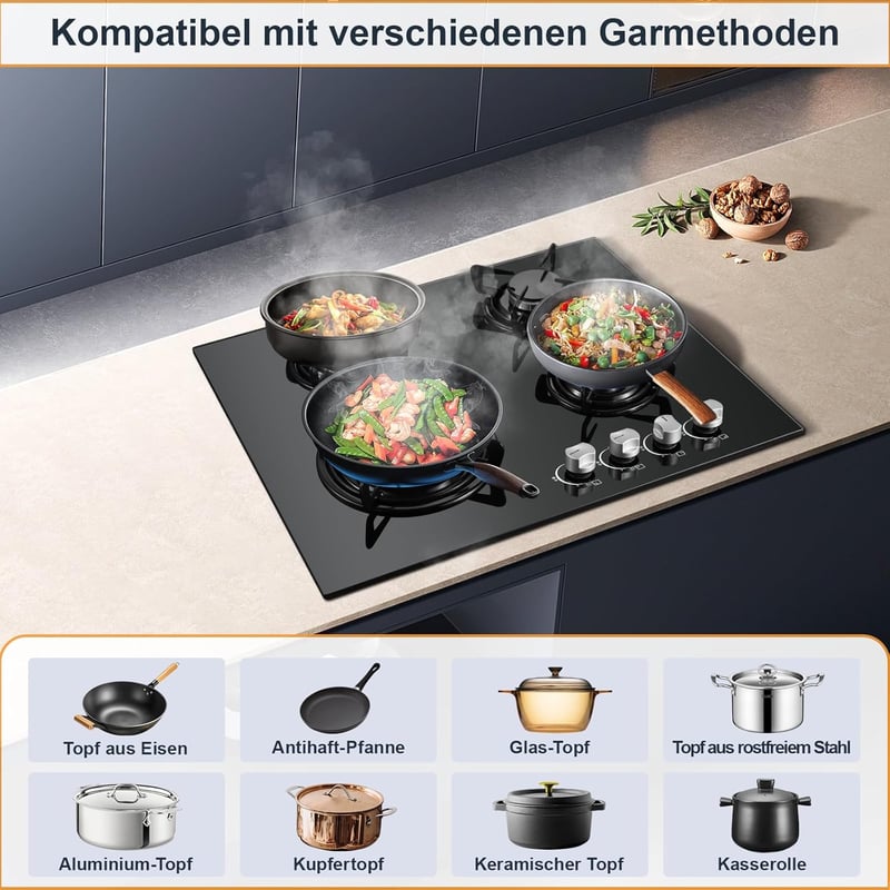TopStrong 4 égős gázfőzőlap 60 cm, 8060 W, automata biztonsági védelemmel