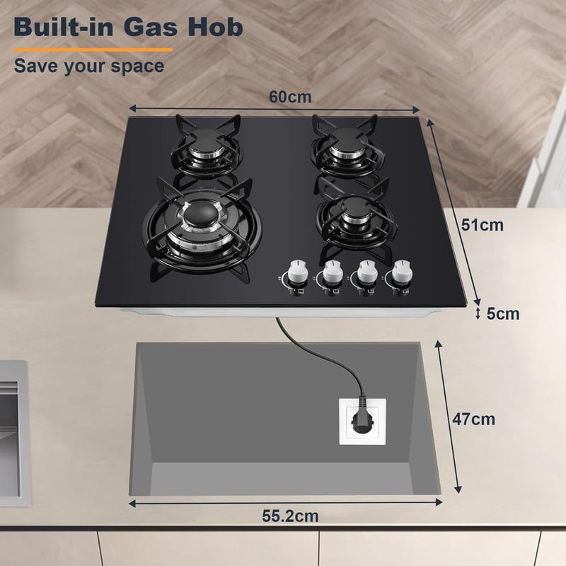 TopStrong 4 égős gázfőzőlap 60 cm, 8060 W, automata biztonsági védelemmel