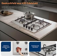 TopStrong Beépíthető Gázfőzőlap 4 égővel, Rozsdamentes Acél, Automatikus Lángvédelem 6
