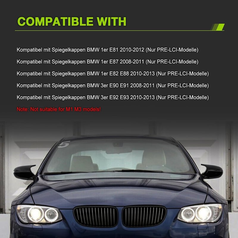 TOPTHAN Tükörburkolat BMW 3-as Sorozat E90 E91 E92 E93 2008-2013 Oldalsó Visszapillantó Tükör Ház Bal Jobb Fényes Fekete