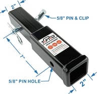Prelungitor pentru cârlig de remorcare TOPTOW 64333, pentru receptoare de 2 inchi (5,1 cm), extensie de 7 inchi (17,8 cm), cu știft de fixare de 5/8 inchi (1,6 cm) 8