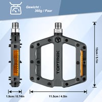 toptrek Kerékpár Pedál StVZO Reflektorral, Nylon Kompozit Lapos Pedál, 3 Csapágyas Csúszásmentes MTB Pedál, 9/16 Colos, Szürke, Trekking/MTB 3