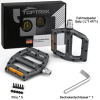 toptrek Kerékpár Pedál StVZO Reflektorral, Nylon Kompozit Lapos Pedál, 3 Csapágyas Csúszásmentes MTB Pedál, 9/16 Colos, Szürke, Trekking/MTB 7