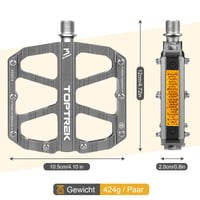 Hliníkové CNC pedále na bicykel Toptrek TOP-P2 s odrazkami podľa normy StVZO - strieborné 4