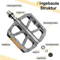 Hliníkové CNC pedále na bicykel Toptrek TOP-P2 s odrazkami podľa normy StVZO - strieborné 2