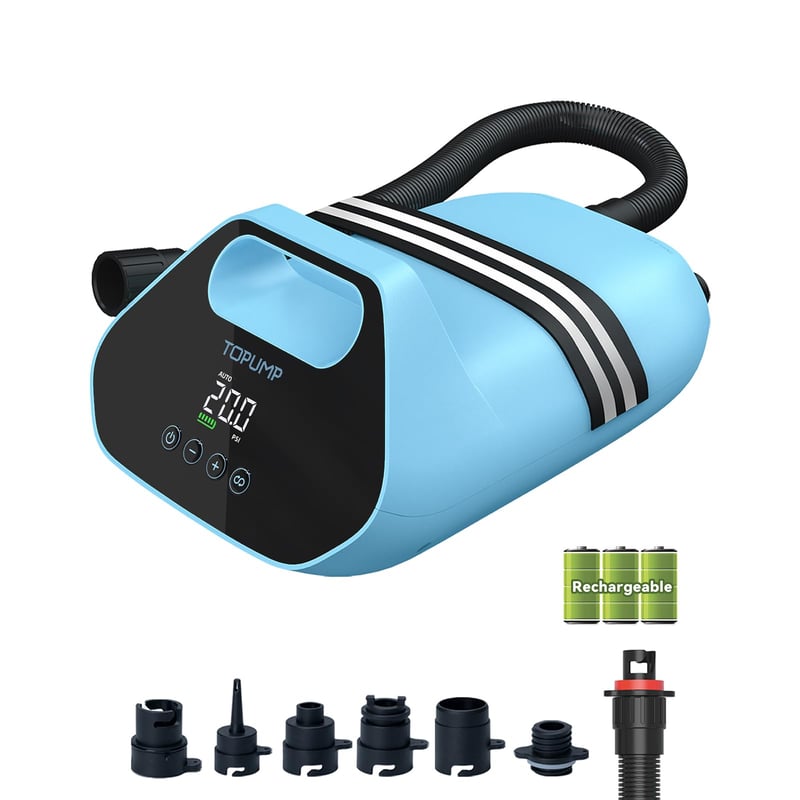 TOPUMP TPS300 električna pumpa za SUP na baterije, 20 PSI, 96,2 Wh, Type-C brzo punjenje, automatsko isključivanje, plavo/crna, za paddleboard, kajak, čamac, set