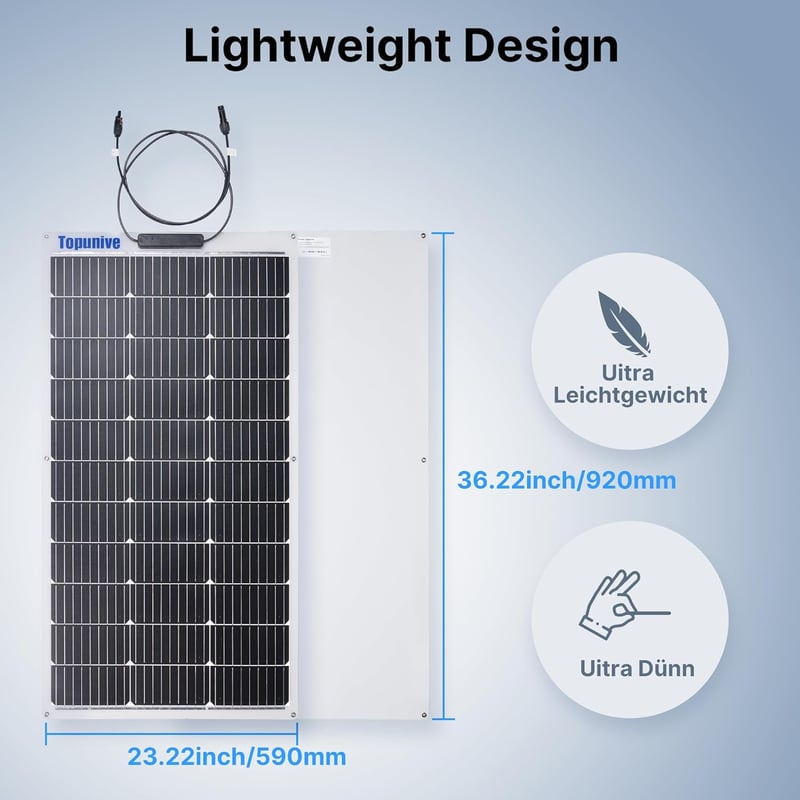 Topunive 100W 12V Monokrisztallín Flexibilis Napelem Lakóautó Csónak Akkumulátor