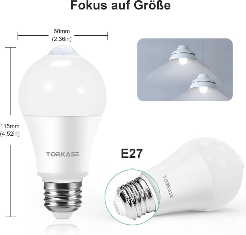 Torkase E27 LED Mozgásérzékelős Izzó 13W (100W helyett) - 5000K Hideg Fehér, 1100 Lumen, Lépcsőhöz, WC-be, Kertbe, Erkélyre, Garázsba - 2 db