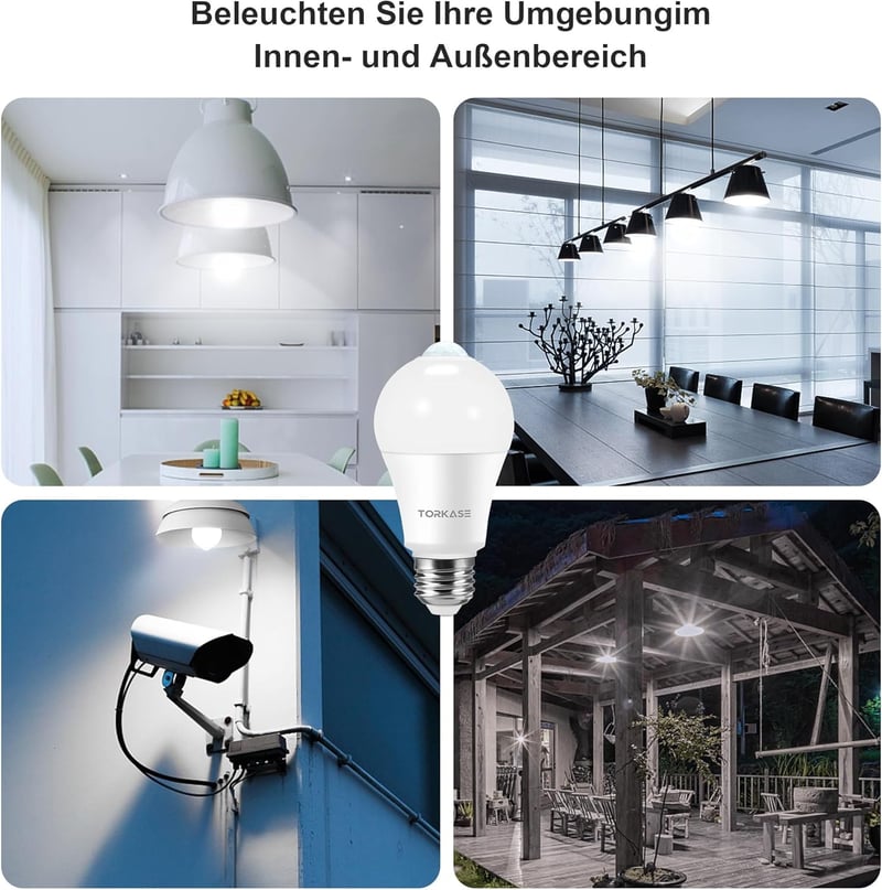 Torkase E27 LED Mozgásérzékelős Izzó 13W (100W helyett) - 5000K Hideg Fehér, 1100 Lumen, Lépcsőhöz, WC-be, Kertbe, Erkélyre, Garázsba - 2 db