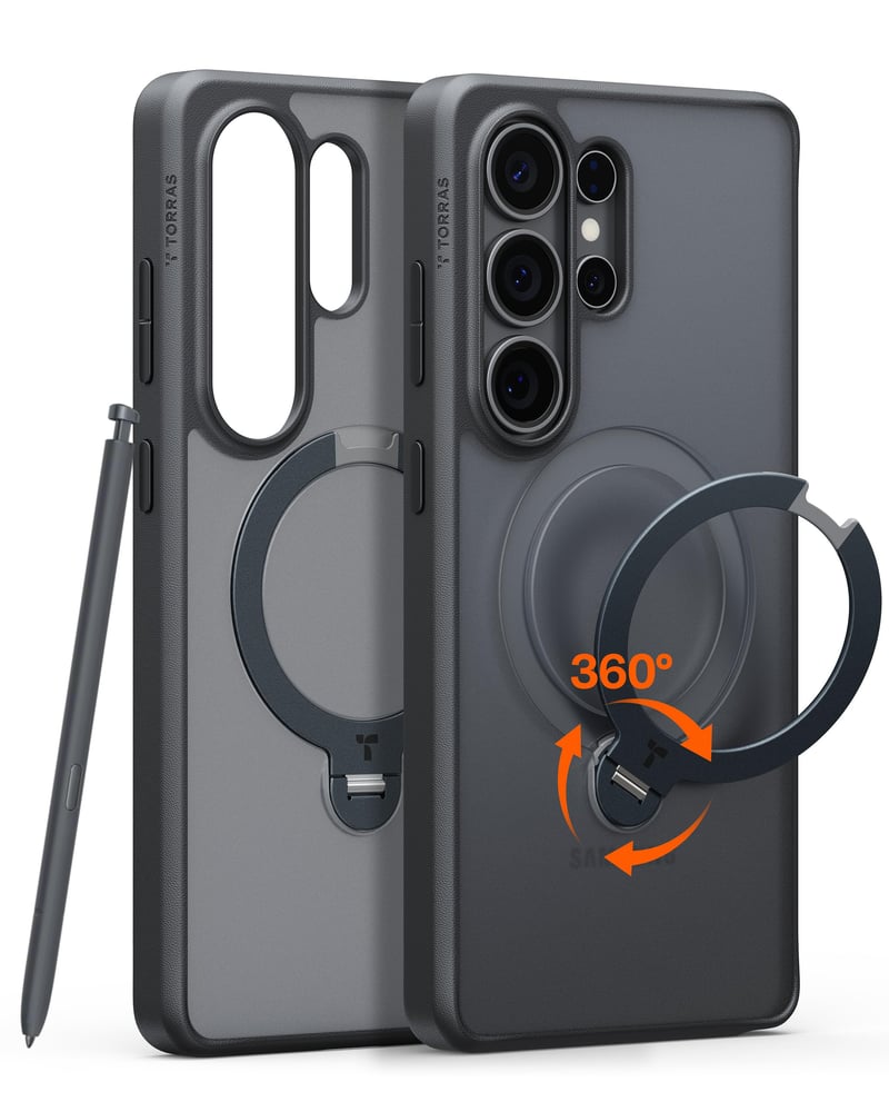 Husă TORRAS Ostand Q3 Spin pentru Samsung Galaxy S26 Ultra - Negru, husă cu inel rotativ