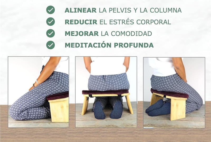 Tortuga Összecsukható Meditációs Pad Bambusz Ülőkével - Jóga Szék Ergonomikus Krém