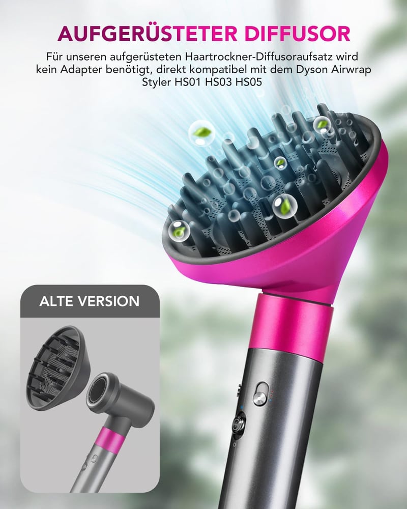 TOSAGE Airwrap Diffúzor Fej HS01/HS05/HS08 Kompatibilis Hullám és Göndör Hajhoz Fukszia