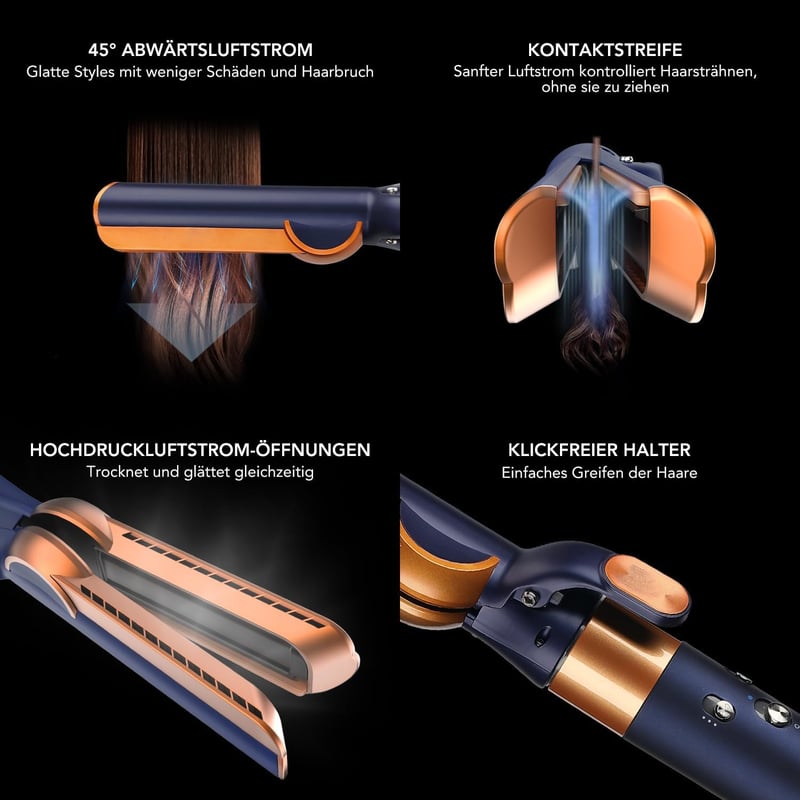 TOSAGE Airwrap Hajegyenesítő Fej Airflow Technológiával, HS01 HS05 Kompatibilis, Kék