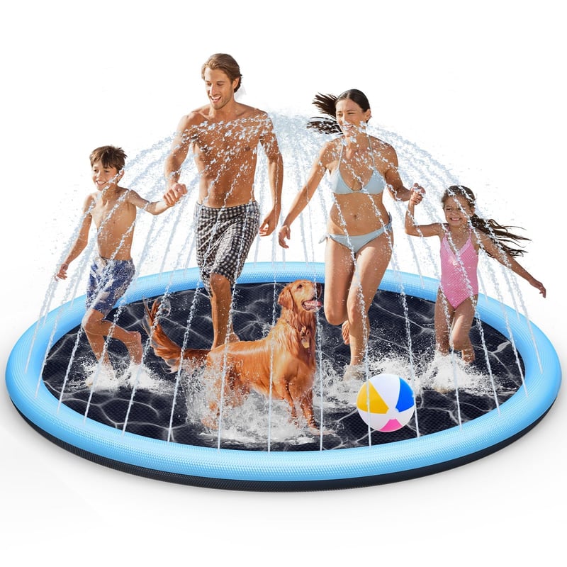 Tosekry Splash Pad pre deti s protišmykovou úpravou, 200 cm vonkajší záhradný bazén so striekajúcou vodou, vhodný aj pre psov, modrý