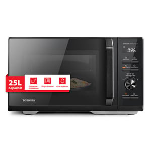 Toshiba MW3-AG25PFI(BK) Beépíthető Mikrohullámú Sütő Grillel - 25L, 3-in-1, 900W Inverter, 1100W Grill, Digitális, 57dB, Master Auftau Program, Fekete