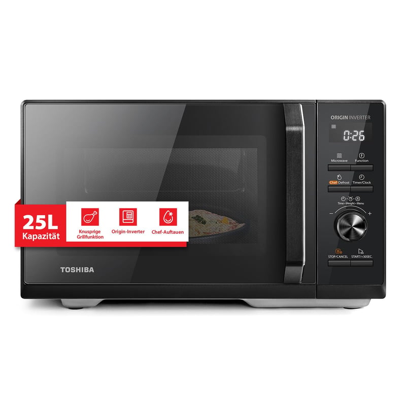 Cuptor cu microunde încorporabil Toshiba MW3-AG25PFI(BK) cu grill - 25L, 3-în-1, Inverter 900W, Grill 1100W, Digital, 57dB, Program Master Defrost, Negru