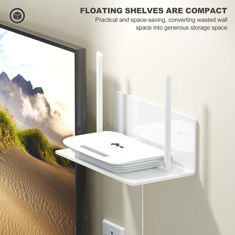 Toski Öntapadós Fali Polc 23cm Fehér - 2 Darab Szett, Fúrás Nélkül - 12T x 23B x 9H cm
