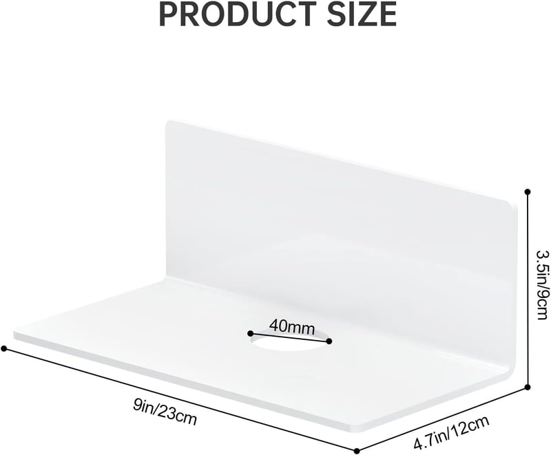 Toski Öntapadós Fali Polc 23cm Fehér - 2 Darab Szett, Fúrás Nélkül - 12T x 23B x 9H cm