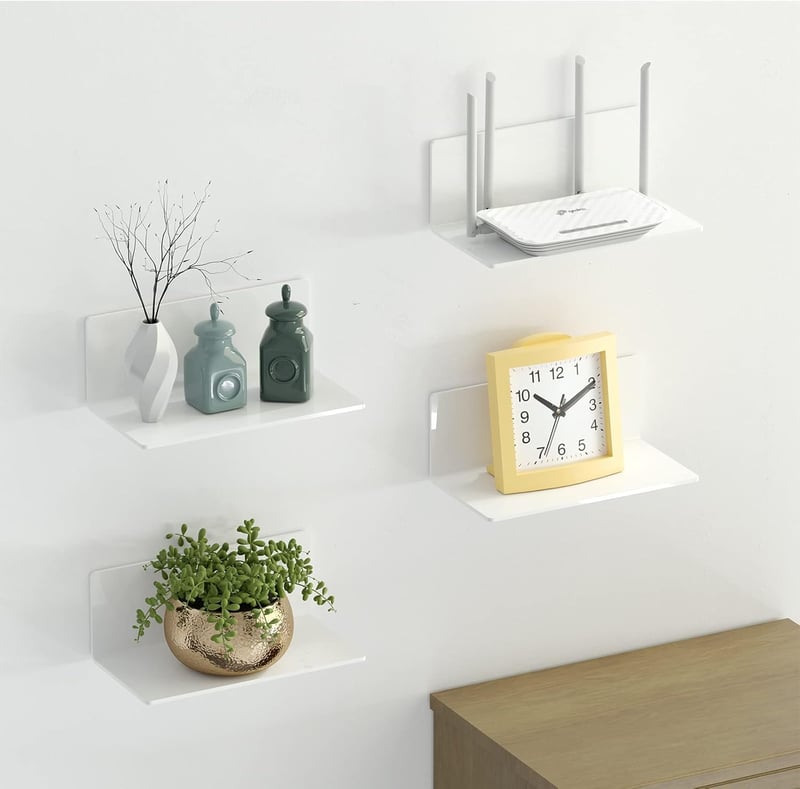 Toski Öntapadós Fali Polc 23cm Fehér - 2 Darab Szett, Fúrás Nélkül - 12T x 23B x 9H cm