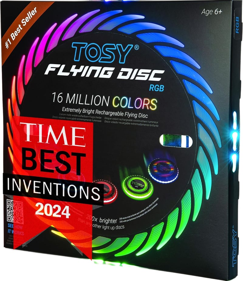 TOSY LED-es repülő korong 108 RGB világítással, vízálló, töltödhető, kültéri játék