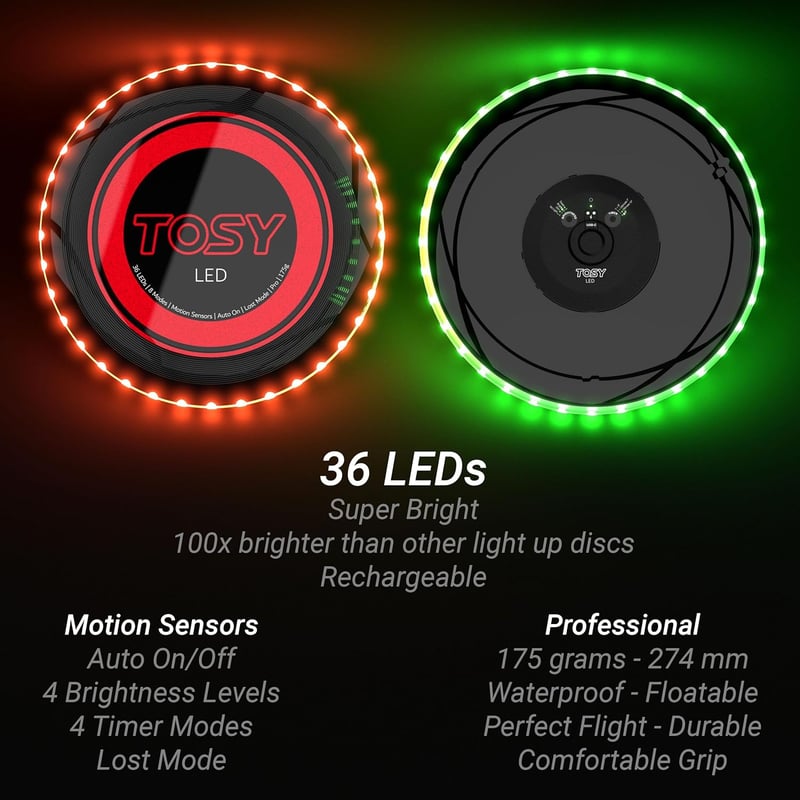 TOSY LED repülő korong 108 RGB leddel, okos módok, vízálló, újratölthető