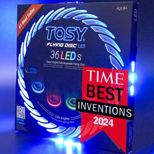 Frisbee cu LED-uri TOSY, 36 LED-uri, reîncărcabil, rezistent la apă - albastru - 175 g