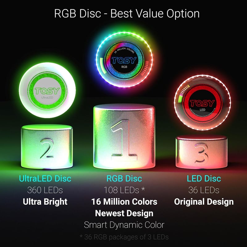 TOSY LED repülő korong 108 RGB leddel, okos módok, vízálló, újratölthető