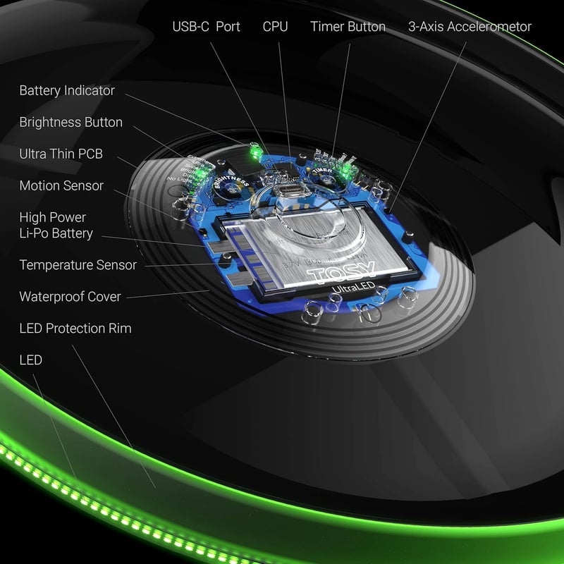 TOSY LED repülő korong 108 RGB világítással, vízálló, USB töltős, kültéri játék