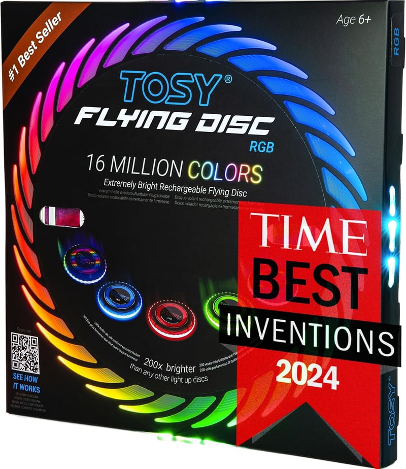 TOSY LED repülő korong 108 RGB világítással, vízálló, USB töltős, kültéri játék