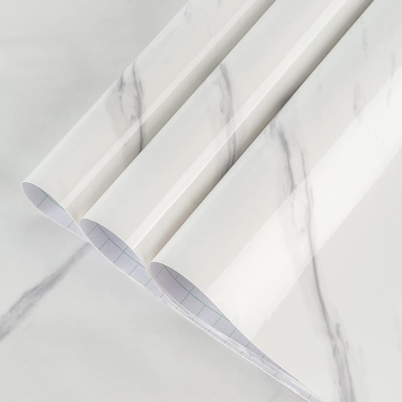 TOTIO 122 cm x 5 m extra széles öntapadós márványhatású vinyl dekorfólia fehér matt falra konyhába fürdőbe munkapultokhoz