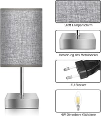 Totofac Érintésérzékeny Asztali Lámpa Szett 2db, E14 Retro Éjjelilámpa 3 Fokozat Meleg Fehér - Gray 5