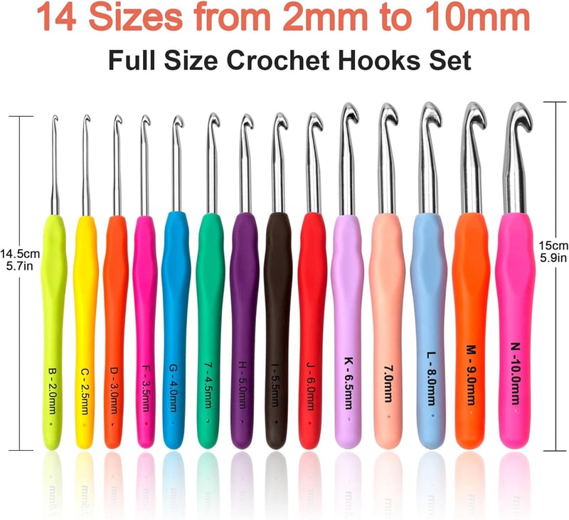 Totofy 14 részes horgolótű szett ergonomikus puha gumis fogantyúval hordtáskával - White-14 Pieces