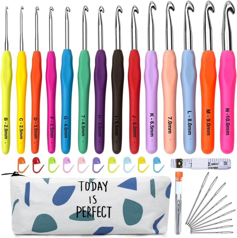 Totofy 14 részes horgolótű szett ergonomikus puha gumis fogantyúval hordtáskával - White-14 Pieces