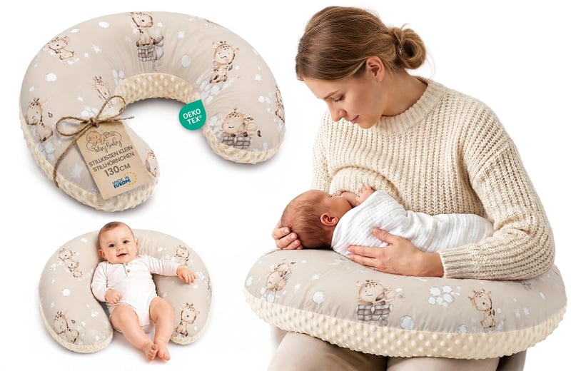 Totsy Baby dojčiaci vankúš malý 130 cm C-tvar vankúš v tvare polmesiaca Minky poťah ergonomický polohovací vankúš OEKO-TEX so vzorom žirafy