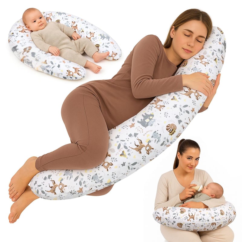 Pernă de alăptare Totsy Baby XXL din bumbac, pernă pentru dormit lateral, pernă pentru sarcină, pentru adulți 165x70 cm, model cu căprioare