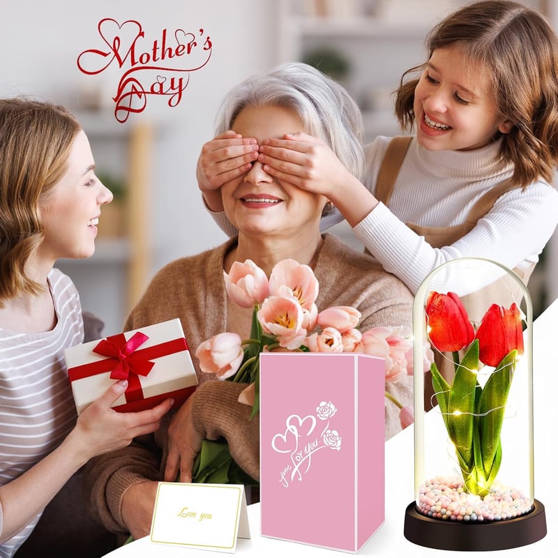 Touloube Örök Tulipán Üvegdomban - Ajándék Nőknek, Anyáknak, Nagymamáknak