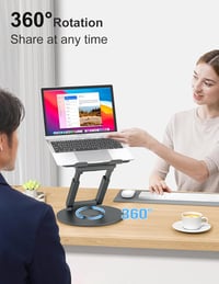 Tounee Állítható Laptop Állvány 360° Forgatható Bázissal, 10-17" Gépekhez, Ergonomikus Szürke 2