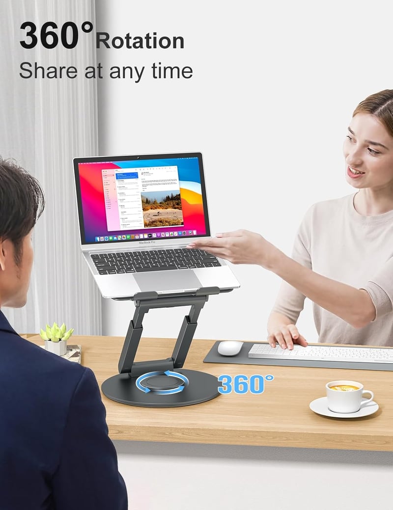 Tounee Állítható Laptop Állvány 360° Forgatható Bázissal, 10-17" Gépekhez, Ergonomikus Szürke
